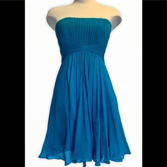 BCBGMAXAZRIA teal blue silk strapless sweetheart sleeveless dress size 8 - Picture 2 of 9